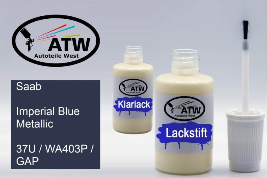 Saab, Imperial Blue Metallic, 37U / WA403P / GAP: 20ml Lackstift + 20ml Klarlack - Set, von ATW Autoteile West.